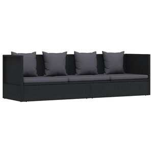 vidaXL Sofa ogrodowa z poduszkami, polirattan, czarna