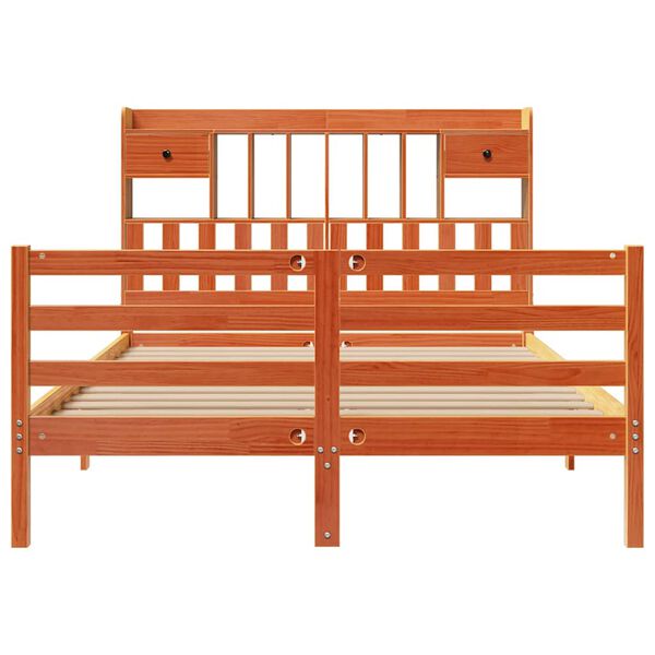 vidaXL Ł&oacute;żko z regałem, bez materaca, 140x200 cm, lite drewno sosnowe