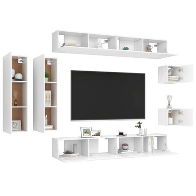 vidaXL 8-cz. zestaw szafek TV, biały, materiał drewnopochodny