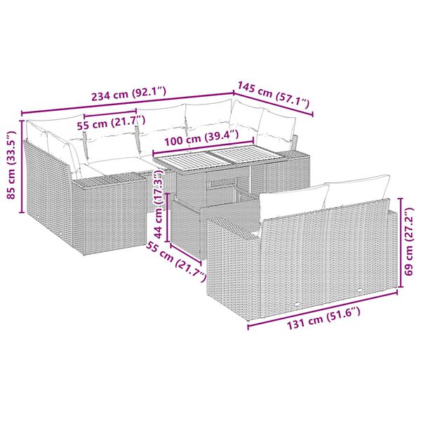 vidaXL 11-cz. zestaw mebli ogrodowych z poduszkami, beżowy, polirattan
