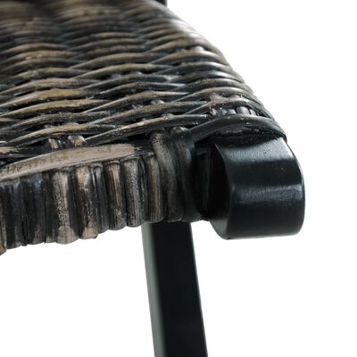 vidaXL Krzesło, czarne, naturalny rattan kubu i lite drewno mahoniowe