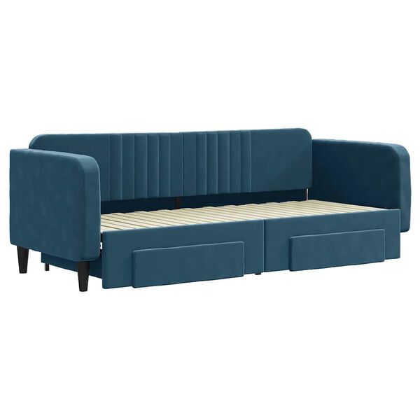 vidaXL Sofa rozsuwana z szufladami, niebieska, 80x200 cm, aksamit