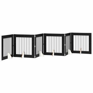 vidaXL Składana bramka dla psa z podp&oacute;rkami 6 pcs Czarny dąb 482 cm