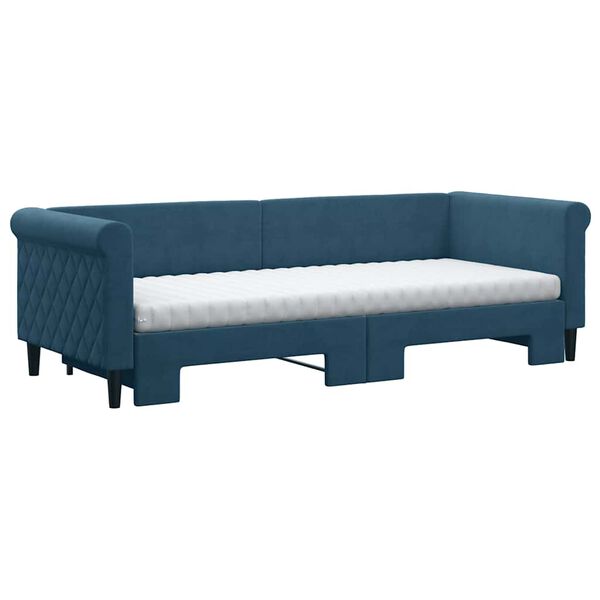 vidaXL Sofa rozsuwana z materacami, niebieska, 80x200 cm, aksamit