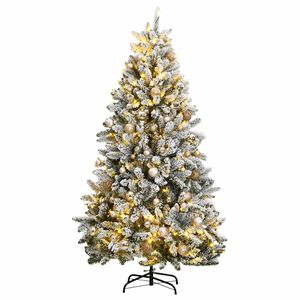 vidaXL Sztuczna choinka na zawiasach, 300 lampek LED i bombki, 180 cm