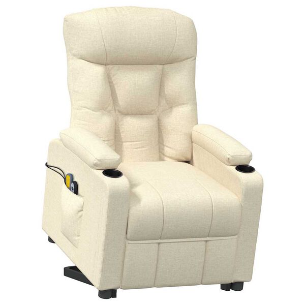 vidaXL Podnoszony fotel masujący, kremowa, tkanina