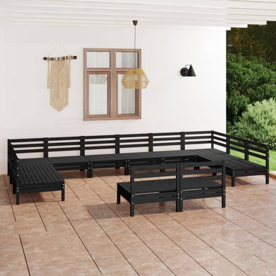 vidaXL 12-cz. zestaw wypoczynkowy do ogrodu, czarny, drewno sosnowe