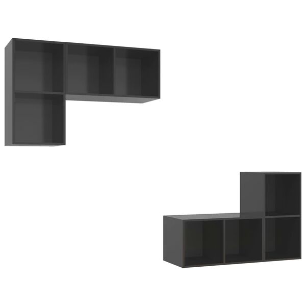 vidaXL Wiszące szafki TV, 4 szt., wysoki połysk, szare, płyta wiórowa