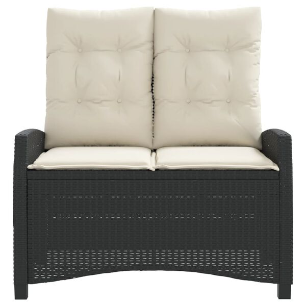 vidaXL Rozkładana ławka ogrodowa z poduszkami, czarna, polirattan