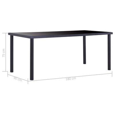 vidaXL Stół jadalniany, czarny, 180 x 90 x 75 cm, hartowane szkło