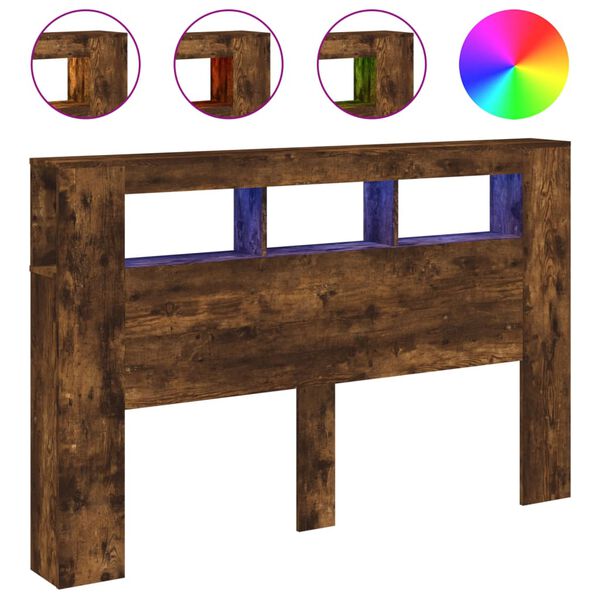 vidaXL Wezgłowie łóżka z LED, przydymiony dąb, 160x18,5x103,5 cm