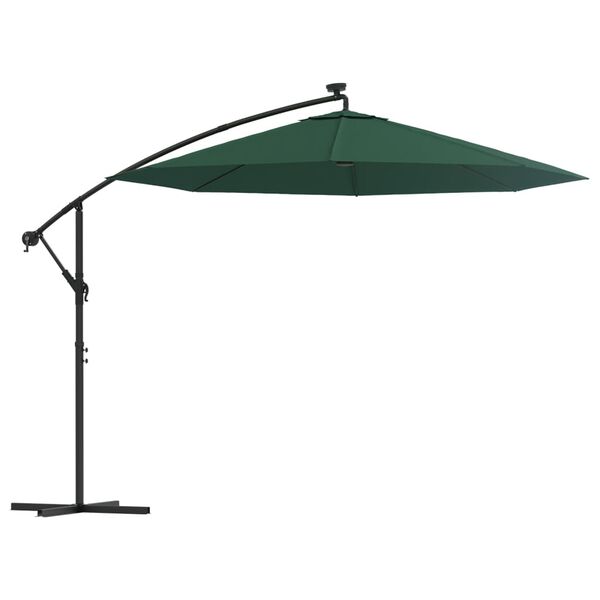 vidaXL Parasol ogrodowy wiszący, światła LED, 300 cm, metal, zielony
