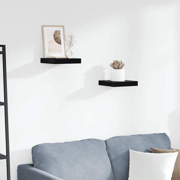 vidaXL P&oacute;łki ścienne 2 szt., czarne, wysoki połysk, 23x23,5x3,8 cm MDF