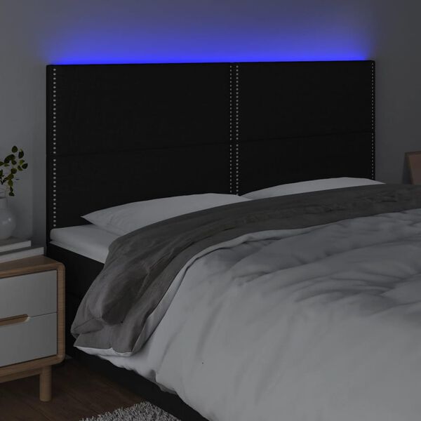 vidaXL Zagł&oacute;wek do ł&oacute;żka z LED, czarny, 200x5x118/128 cm, tkanina