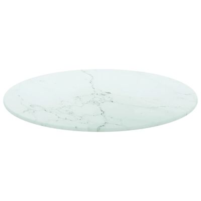 vidaXL Blat do stołu, biały, Ø40x0,8 cm, szkło ze wzorem marmuru