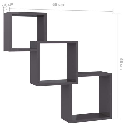vidaXL Półki ścienne kostki, wysoki połysk, czarne, 68x15x68 cm