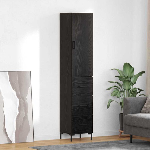vidaXL Highboard Czarny Dąb 34,5 x 34 x 180 cm Materiał drewnopochodny