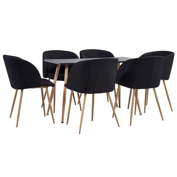 vidaXL 7-częściowy zestaw jadalniany, obity tkaniną, czarny