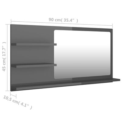 vidaXL Lustro łazienkowe, wysoki połysk, szare, 90x10,5x45 cm, płyta