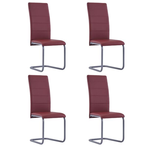 vidaXL Krzesła stołowe, wspornikowe, 4 szt., czerwone, sztuczna sk&oacute;ra