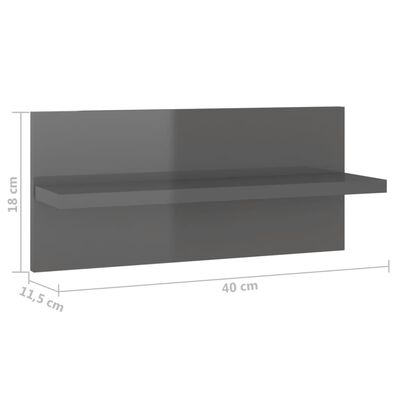 vidaXL Półki ścienne, 2 szt., szare, wysoki połysk, 40 x 11,5 x 18 cm