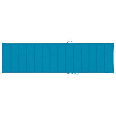 vidaXL Leżak z niebieską poduszką, lite drewno tekowe