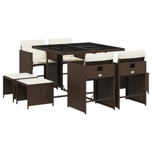 vidaXL 9-cz. zestaw mebli ogrodowych z poduszkami, brązowy, rattan PE