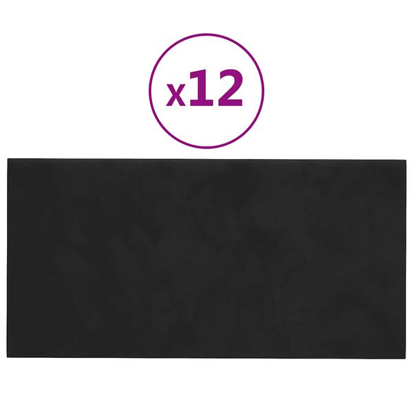vidaXL Panele ścienne, 12 szt., czarne, 30x15 cm, aksamit, 0,54 m²