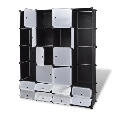vidaXL Szafa modułowa, 18 przegród, czarno-biała, 37 x 146 x 180,5 cm
