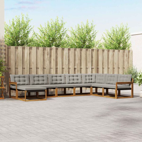 vidaXL Zestaw sof na zewnątrz z poduszką 8 pcs Naturalny i Jasny Szary