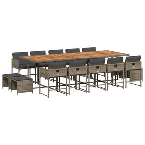 vidaXL 15-cz. zestaw mebli ogrodowych z poduszkami, szary, rattan PE