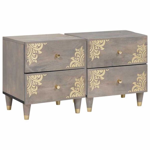 vidaXL Szafka Nocna 2 pcs Szary 40 x 33 x 46 cm Drewno z mango