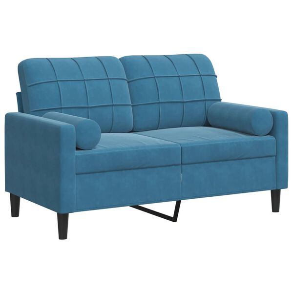 vidaXL 2-osobowa sofa z poduszkami, niebieska, 120 cm, aksamit