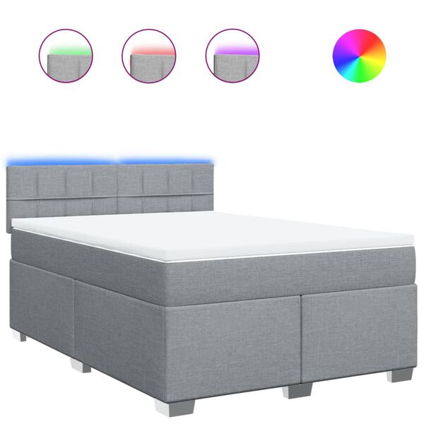 vidaXL Ł&oacute;żko kontynentalne z materacem, jasnoszare, tkanina, 140x190cm