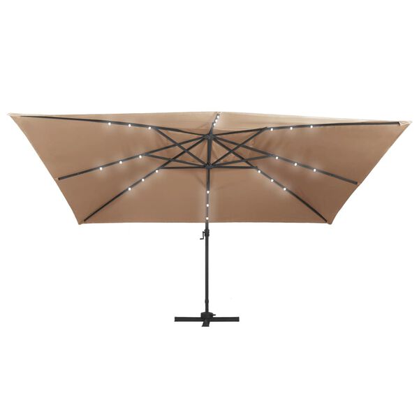 vidaXL Parasol wiszący z LED i aluminiowym słupkiem, 400x300 cm, taupe