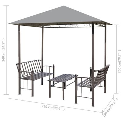 vidaXL Zadaszenie ogrodowe ze stołem i ławkami, 2,5x1,5x2,4m, antracyt