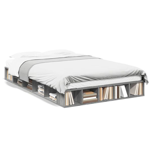 vidaXL Rama łóżka, szary dąb sonoma, 140x190cm materiał drewnopochodny