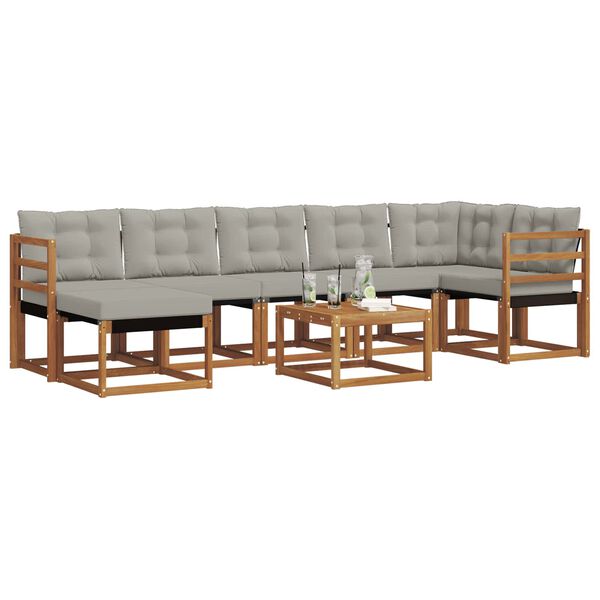vidaXL Zestaw sof na zewnątrz z poduszką 8 pcs Naturalny i Jasny Szary