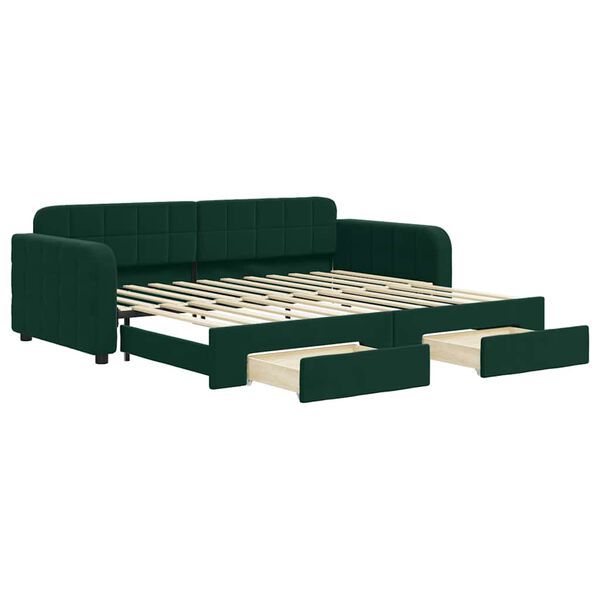 vidaXL Sofa rozsuwana z szufladami, ciemnozielona, 90x200 cm, aksamit