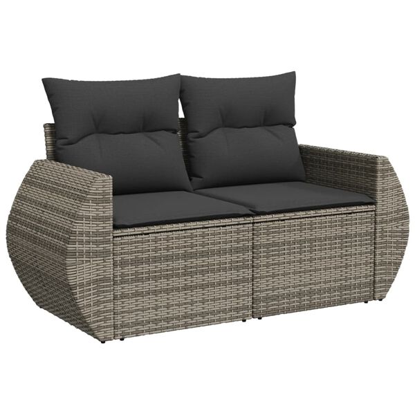 vidaXL Sofa ogrodowa z poduszkami, 2-osobowa, szara, polirattan