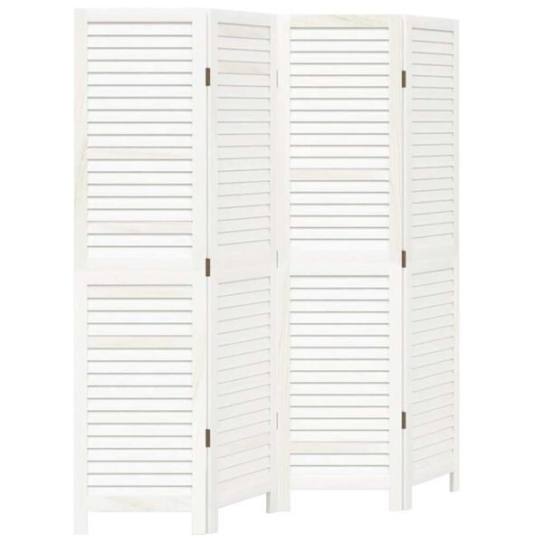 vidaXL Parawan pokojowy, 4-panelowy, biały, lite drewno paulowni