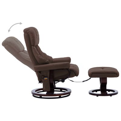 vidaXL Rozkładany fotel masujący, brązowy, ekoskóra i gięte drewno