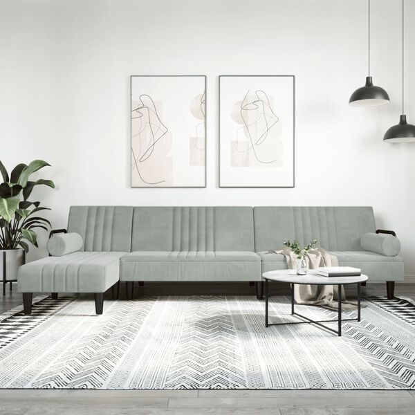 vidaXL Sofa rozkładana L, jasnoszara, 260x140x70 cm, aksamit