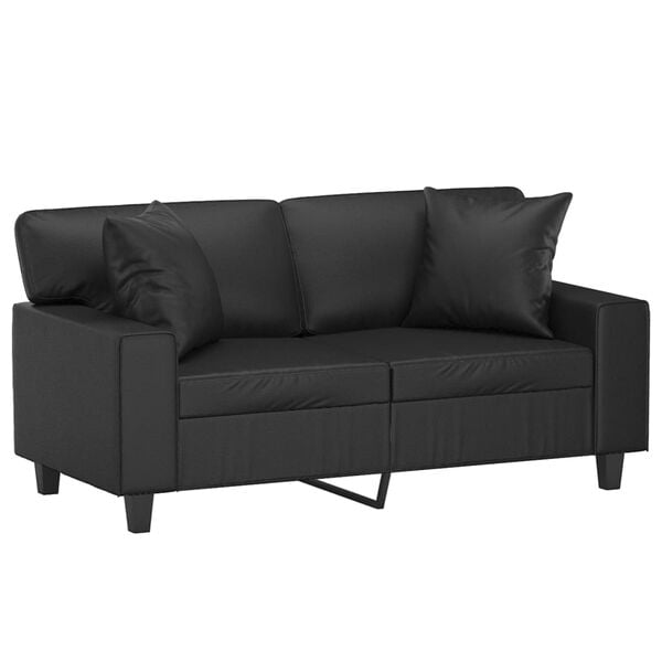 vidaXL 2-osobowa sofa z poduszkami, czarna, 120 cm, sztuczna skóra