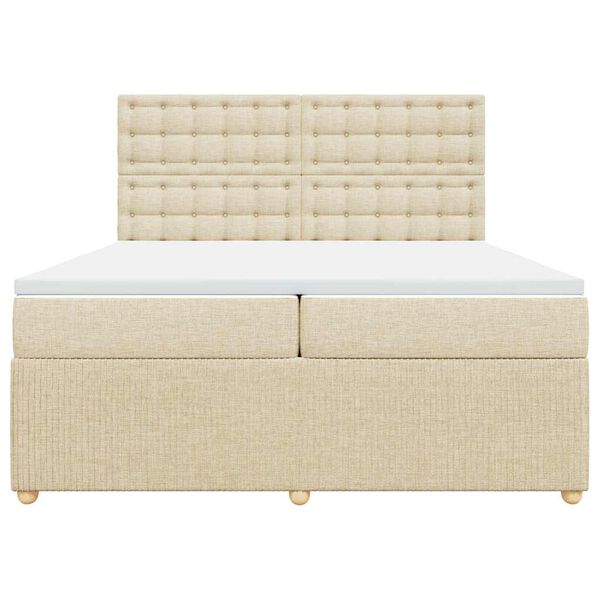 vidaXL Ł&oacute;żko kontynentalne z materacem, kremowe, tkanina, 200x200 cm