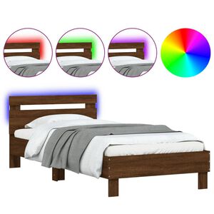 vidaXL Rama ł&oacute;żka z wezgłowiem i LED, brązowy dąb, 100x200 cm