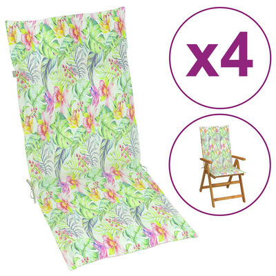 vidaXL Poduszki na krzesła ogrodowe, 4 szt., wzór w liście 120x50x3 cm
