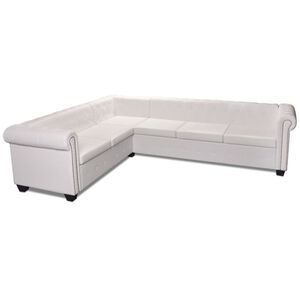 vidaXL Sofa Chesterfield sześcioosobowa biała, sztuczna skóra