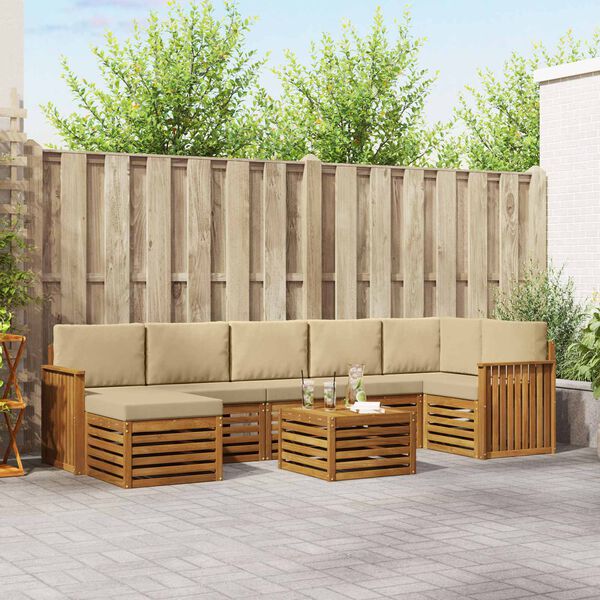 vidaXL Zestaw sofy narożnej z poduszką 8 pcs Naturalny i Beżowy