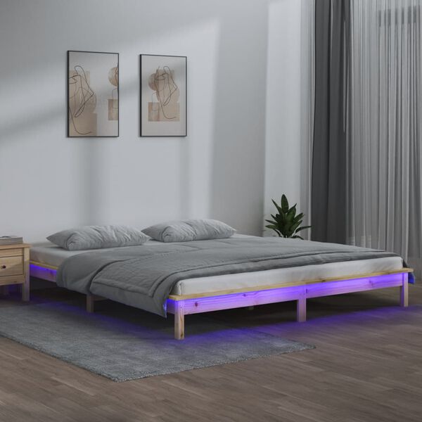 vidaXL Rama ł&oacute;żka z LED, 140x190 cm, lite drewno